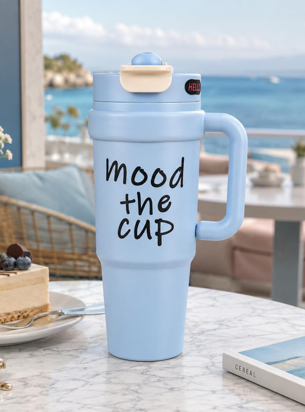 Kitchzohome Stainless Steel Travel Tumbler 900ML | Vacuum Insulated Coffee Mug with Handle, Flip Straw Lid, Leakproof Hot & Cold Flask (Black)