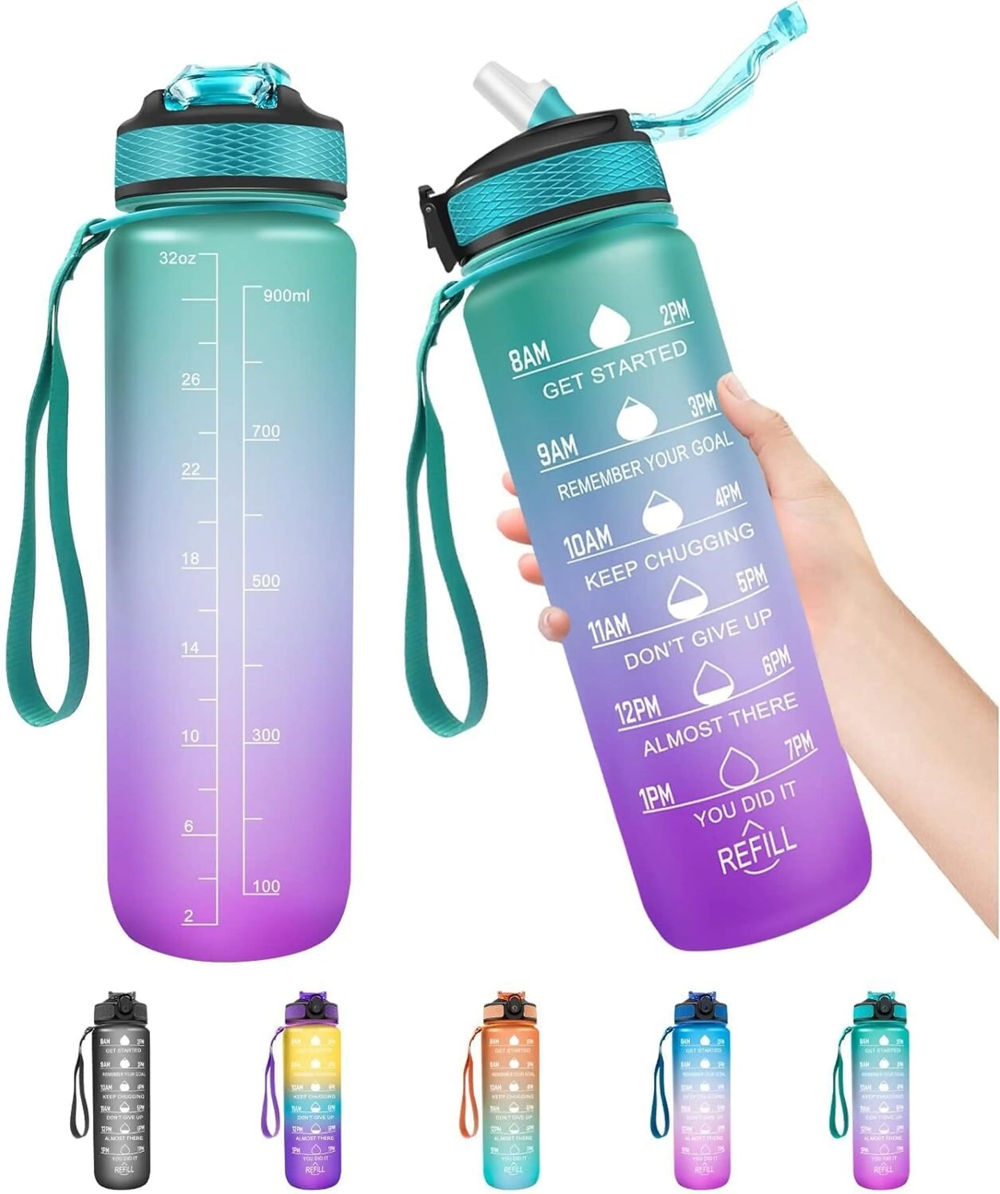 Kitchzohome 1 Litre Motivational Water Bottle with Straw & Time Marker | 1000ML BPA Free Leakproof Sipper Bottle for Gym, Office, School, Sports, Travel & Daily Hydration