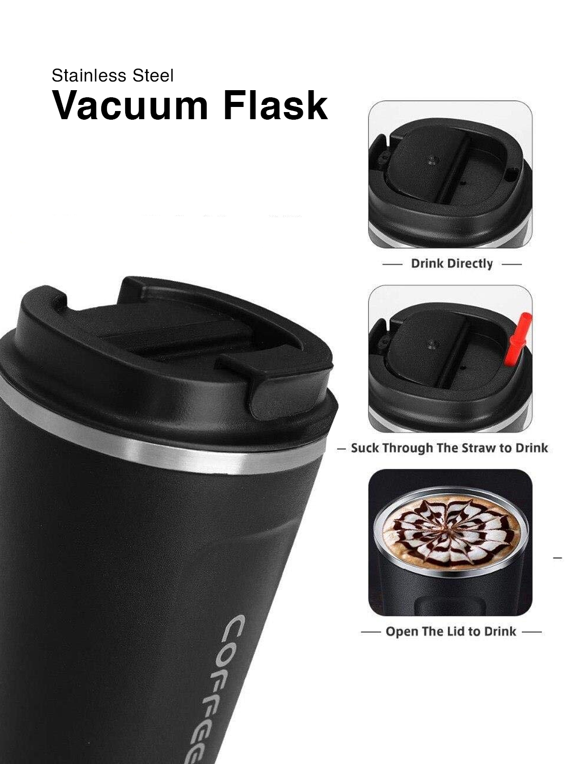 Stainless Steel Insulated Travel Coffee Mug with Leak-Proof Flip Lid (510ml) | Double Wall Vacuum Thermal Cup for Hot & Cold Drinks, Tea, Coffee | Reusable Car Tumbler with Anti-Slip Grip