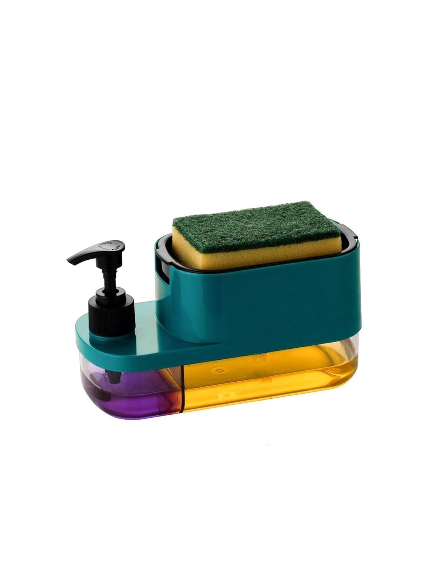 Kitchzohome 3-in-1 Kitchen Soap Dispenser with Sponge Holder | 400ML Refillable Dishwashing Liquid Dispenser | Press-Type Liquid Soap Pump for Kitchen Sink, Dish Wash & Cleaning