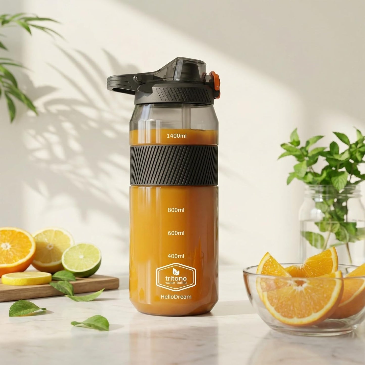 Kitchzohome 1.4L Tritan Water Bottle with Straw | 1400ML BPA Free Leakproof Sports & Gym Water Bottle with Handle | Large Reusable Sipper Bottle for Office, Travel, Cycling & Fitness