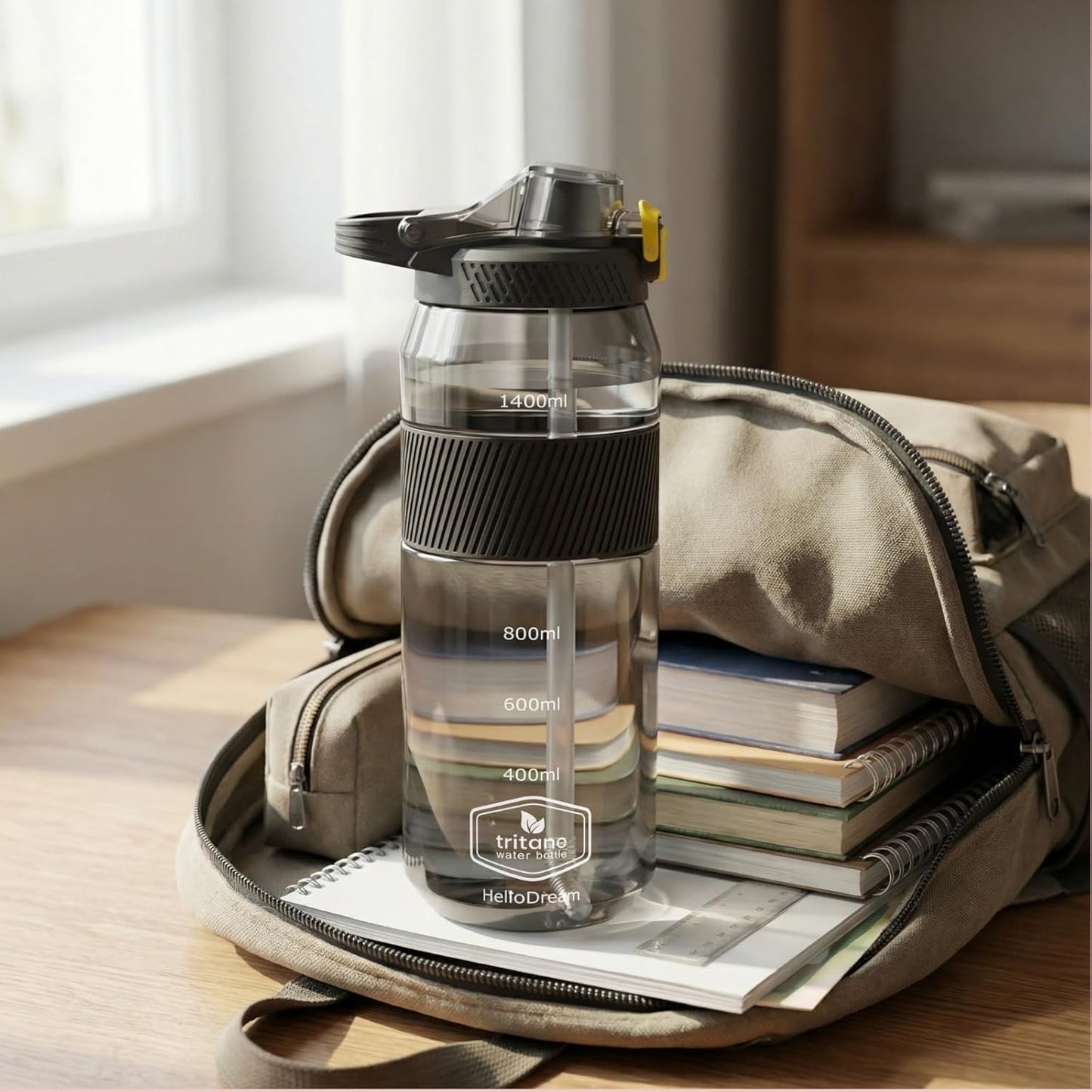 Kitchzohome 1.4L Tritan Water Bottle with Straw | 1400ML BPA Free Leakproof Sports & Gym Water Bottle with Handle | Large Reusable Sipper Bottle for Office, Travel, Cycling & Fitness