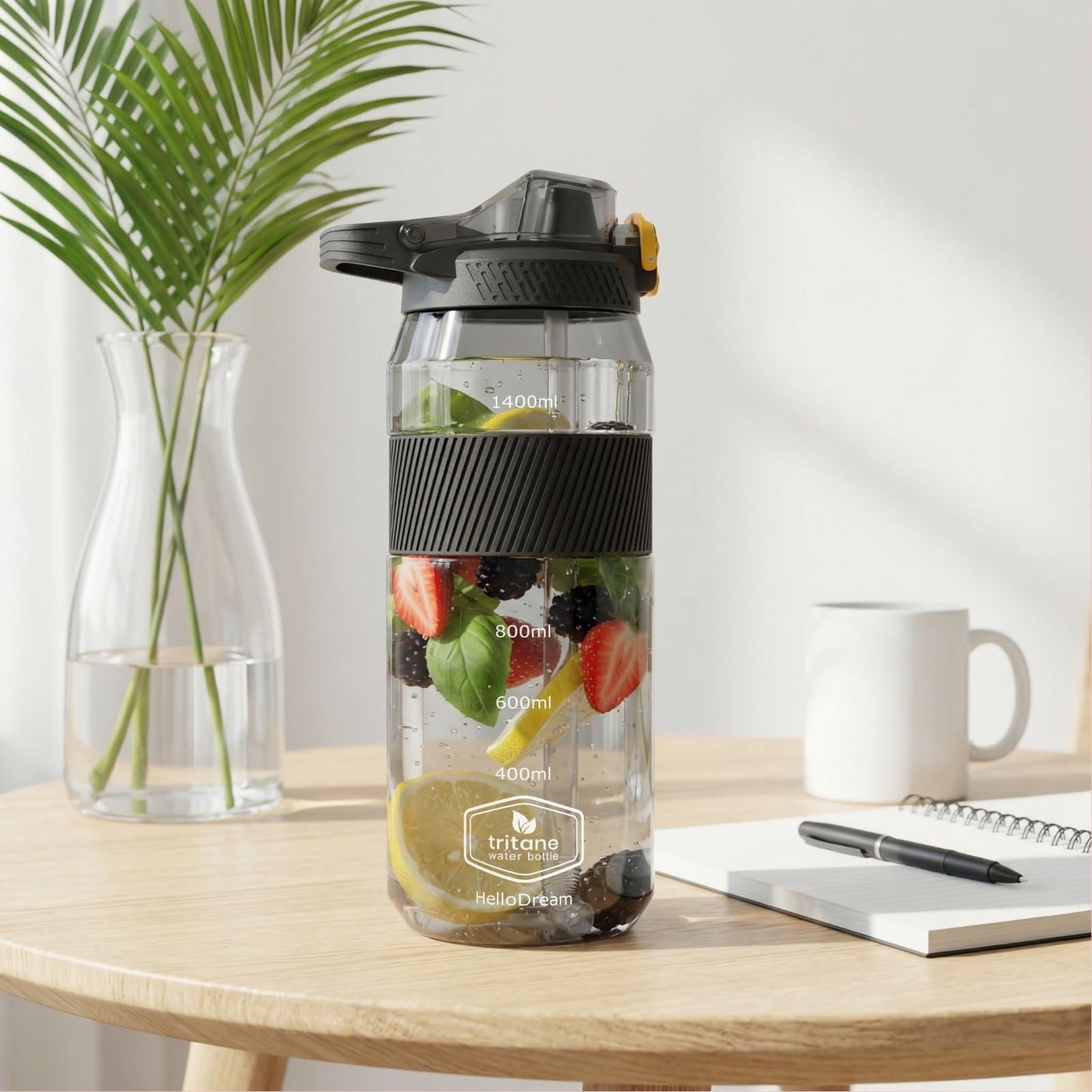 Kitchzohome 1.4L Tritan Water Bottle with Straw | 1400ML BPA Free Leakproof Sports & Gym Water Bottle with Handle | Large Reusable Sipper Bottle for Office, Travel, Cycling & Fitness