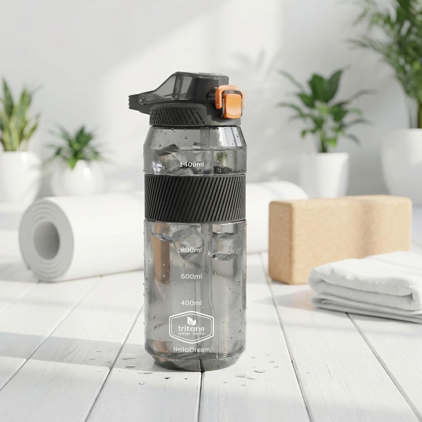 Kitchzohome 1.4L Tritan Water Bottle with Straw | 1400ML BPA Free Leakproof Sports & Gym Water Bottle with Handle | Large Reusable Sipper Bottle for Office, Travel, Cycling & Fitness