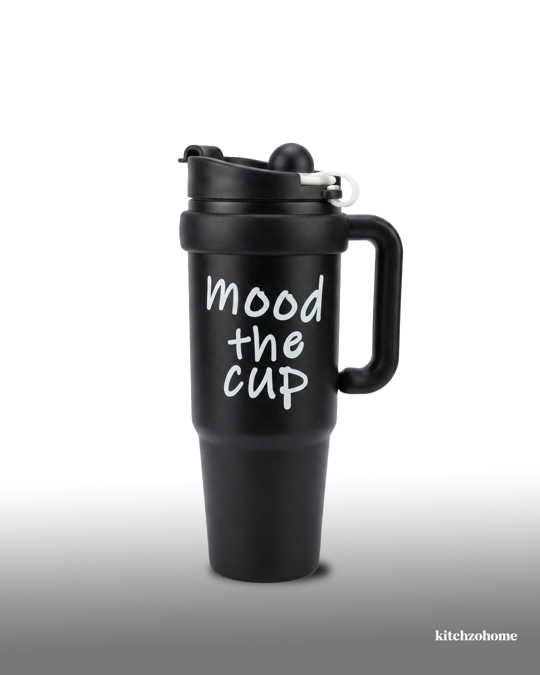 Kitchzohome Stainless Steel Travel Tumbler 900ML | Vacuum Insulated Coffee Mug with Handle, Flip Straw Lid, Leakproof Hot & Cold Flask (Black)