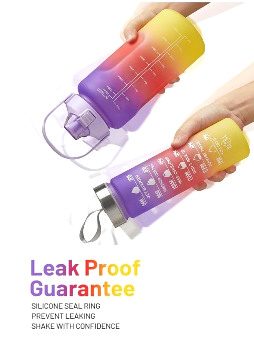 Kitchzohome Motivational Water Bottle Set of 3 (2200ML, 900ML & 300ML) | BPA Free Leakproof Water Bottles with Straw, Time Marker & Handle | Gym, Office, School & Travel Sipper Bottles