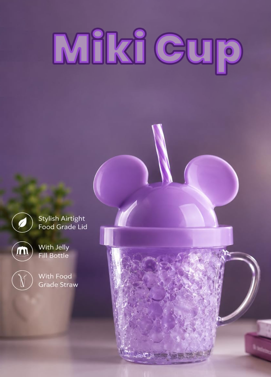 kitchzohome Cute Miki Cup Sipper with Straw, Acrylic Gel Tumbler, Random Color Delivere