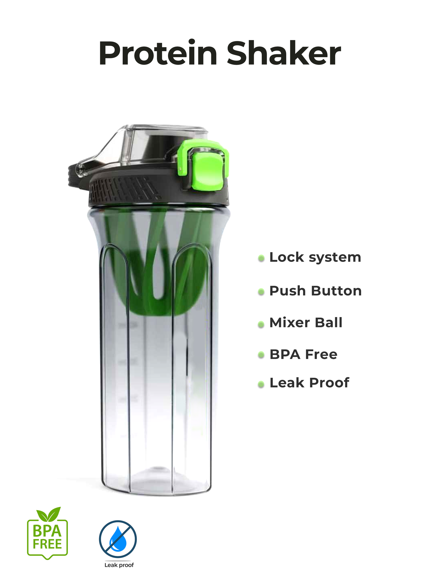 Kitchzohome Protein Shaker Bottle 750ML with Mixing Ball | BPA Free Leakproof Gym Shaker Bottle for Protein, Pre-Workout & BCAA | Sports Sipper Bottle for Fitness, Workout & Travel