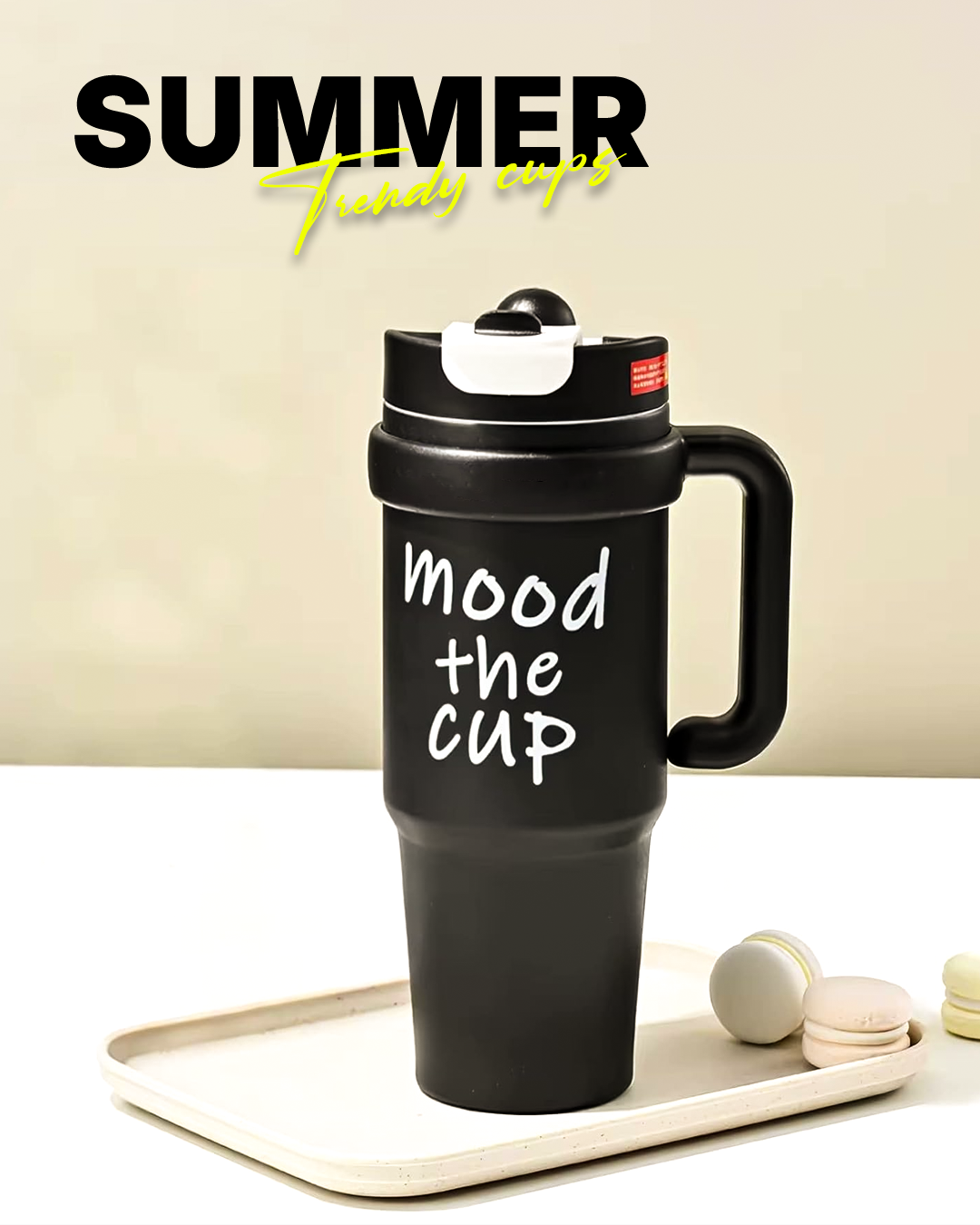 Kitchzohome Stainless Steel Travel Tumbler 900ML | Vacuum Insulated Coffee Mug with Handle, Flip Straw Lid, Leakproof Hot & Cold Flask (Black)