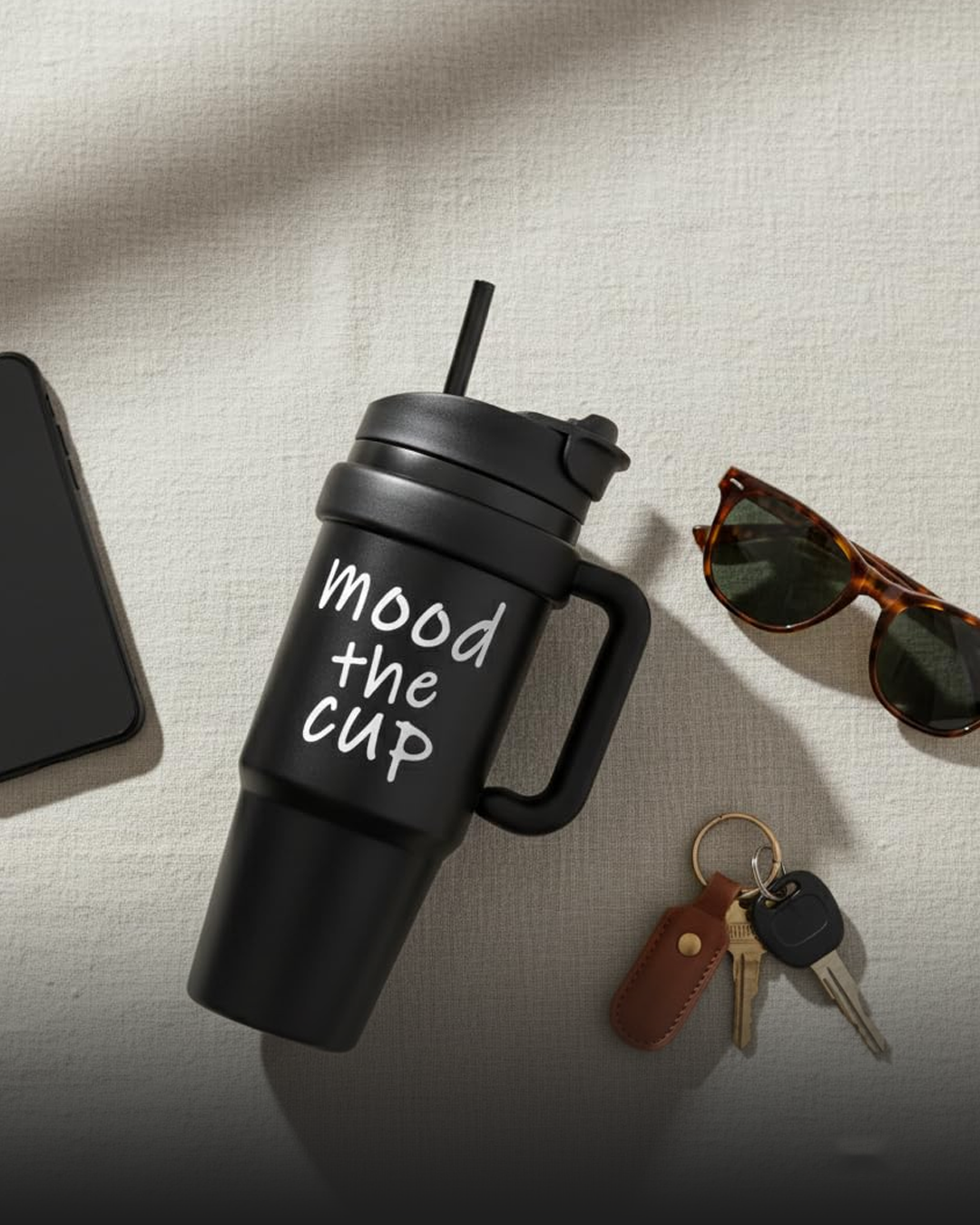 Kitchzohome Stainless Steel Travel Tumbler 900ML | Vacuum Insulated Coffee Mug with Handle, Flip Straw Lid, Leakproof Hot & Cold Flask (Black)