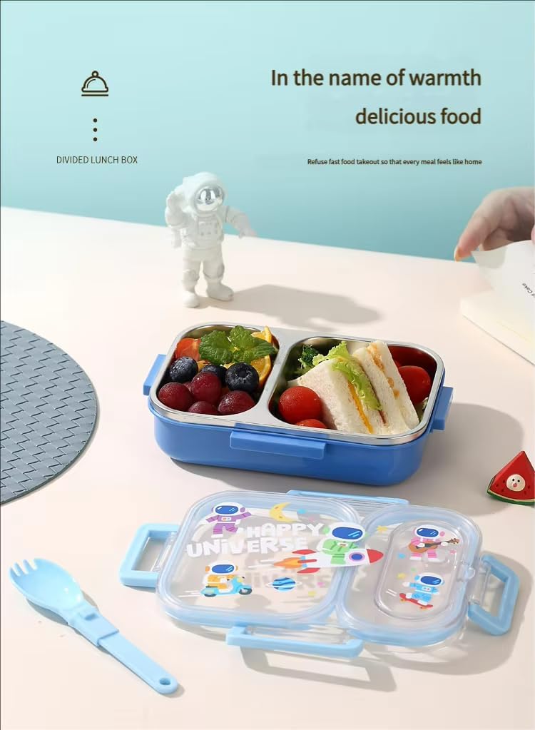 Kitchzohome Happy Ocean Design Lunch Box with  3 Containers Stainless Steel