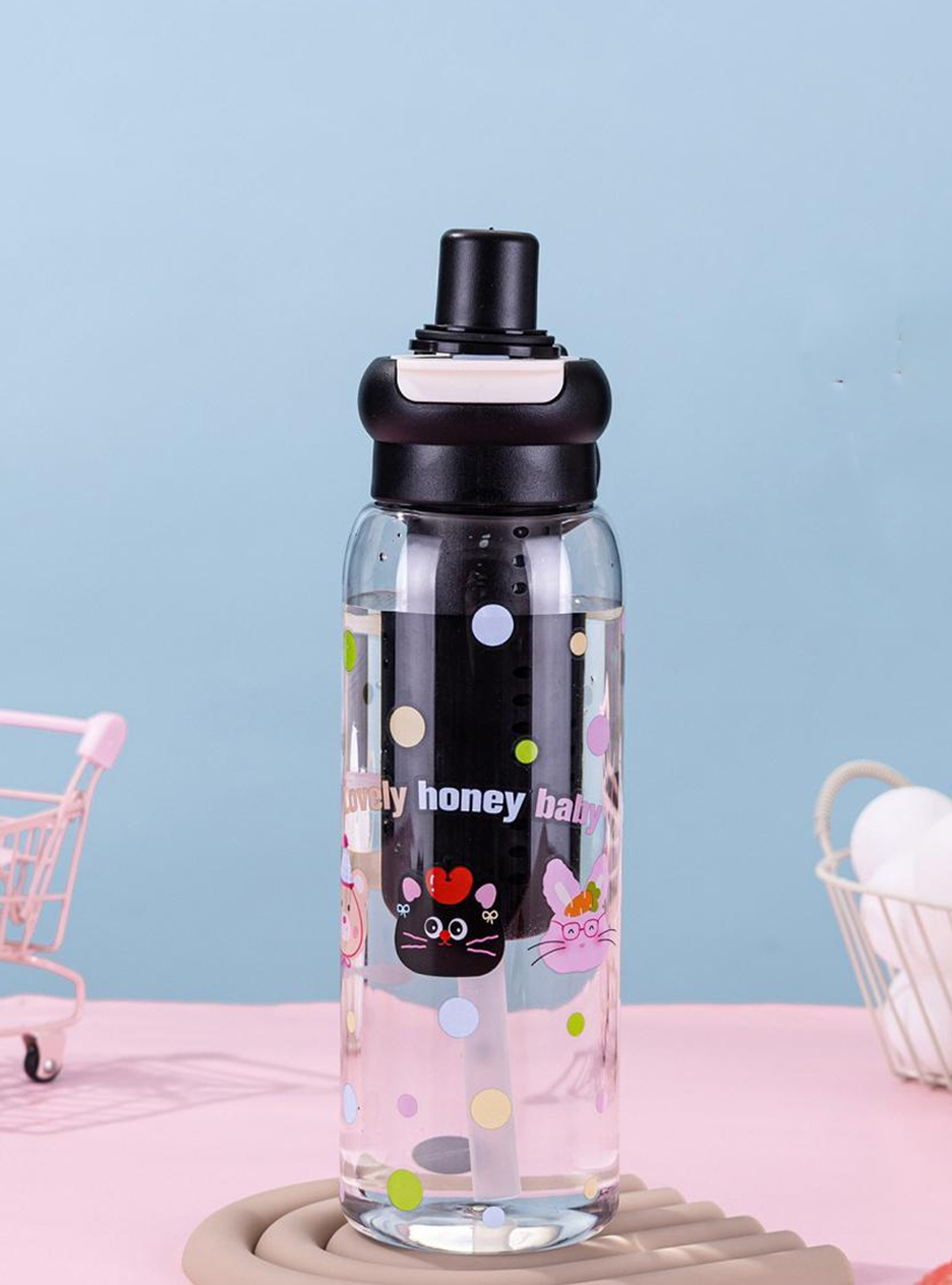 kitchzohome Fruit Infuser Water Bottle 650 ml with Straw & Flip Top Lid 650 ml Plastic Sipper (Pack of 1)