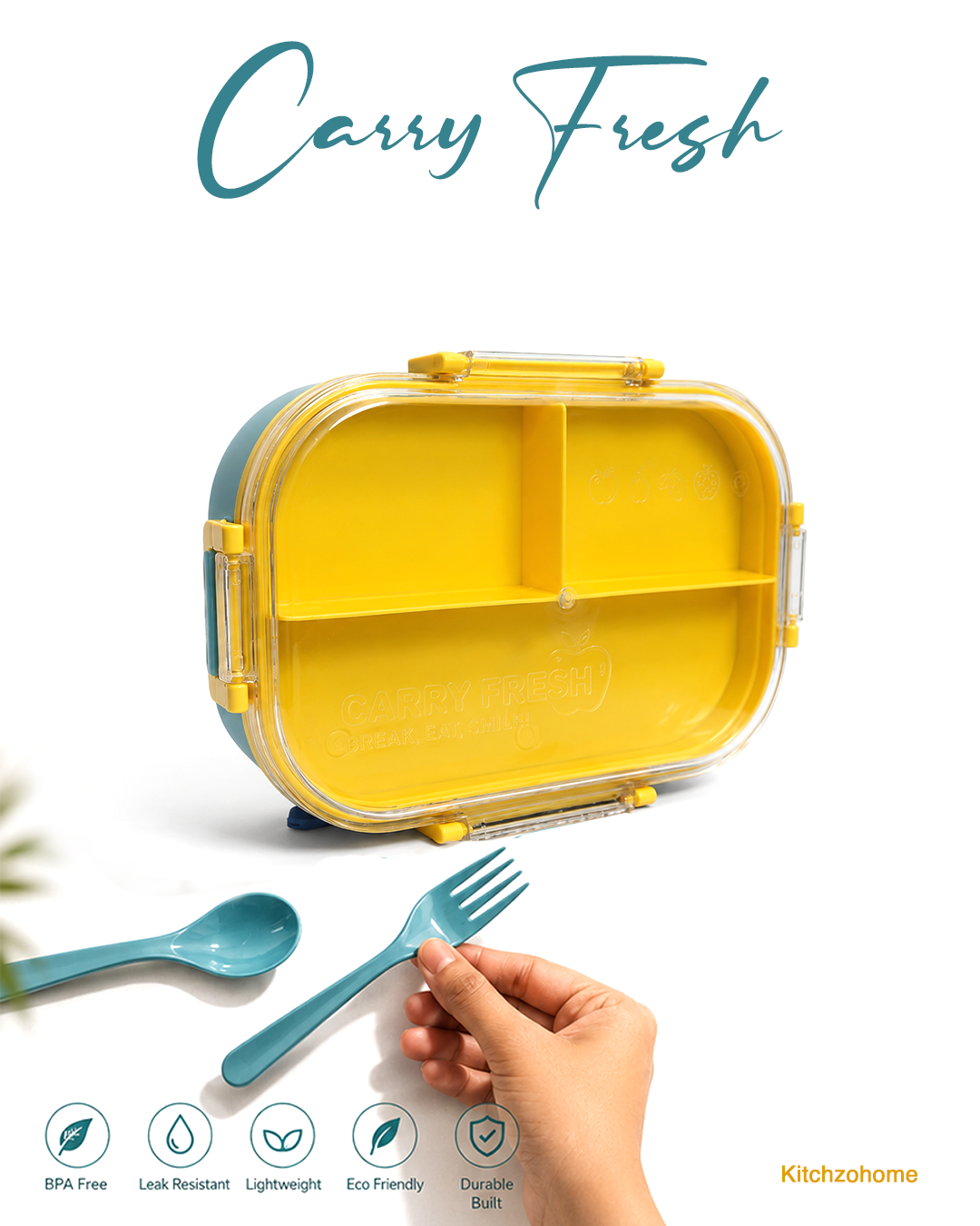 Kitchzohome Lunch Box for Office & School | Leakproof BPA Free Plastic Tiffin Box with Compartments | Food Storage Container for Kids & Adults