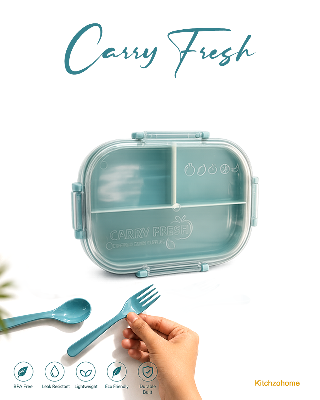 Kitchzohome Lunch Box for Office & School | Leakproof BPA Free Plastic Tiffin Box with Compartments | Food Storage Container for Kids & Adults