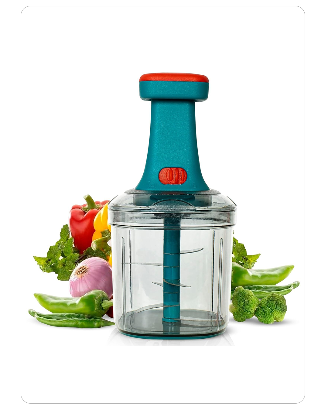 Kitchzohome Vegetable Chopper with 5 Stainless Steel Blades | Manual Push Food Chopper, Vegetable Cutter