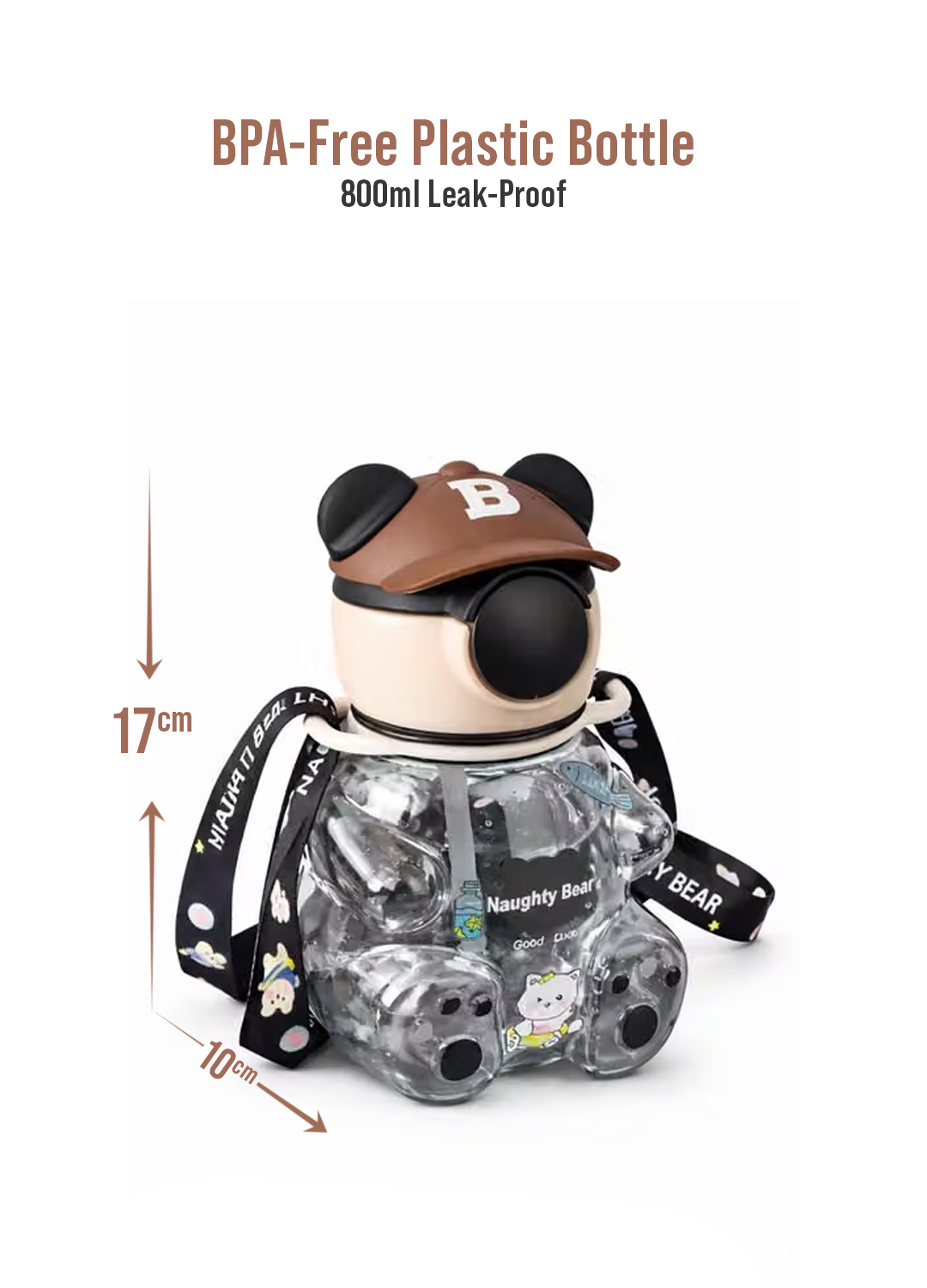 Cute Teddy Bear Water Bottle for Kids with Shoulder Strap