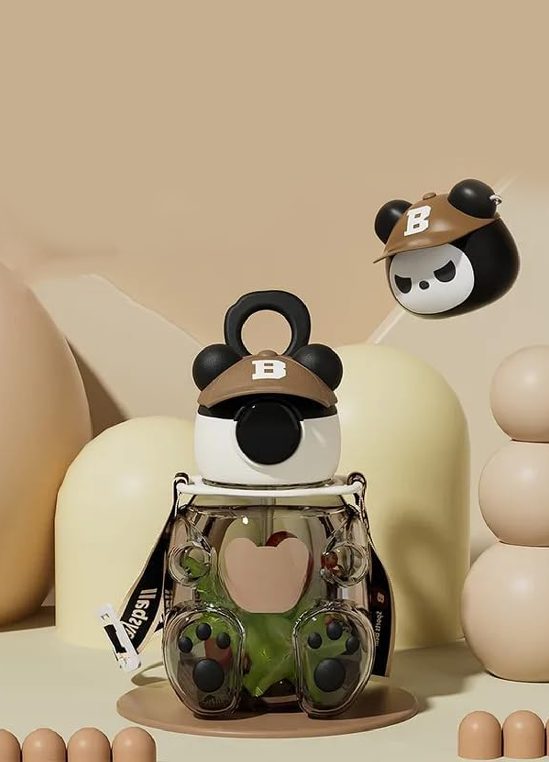 Cute Teddy Bear Water Bottle for Kids with Shoulder Strap