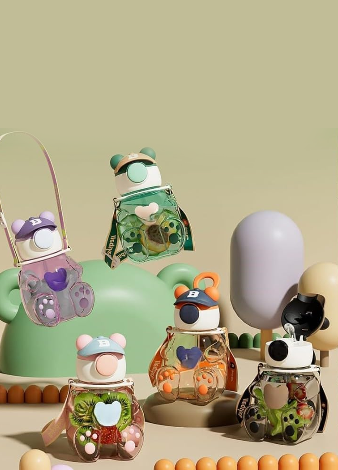 Cute Teddy Bear Water Bottle for Kids with Shoulder Strap