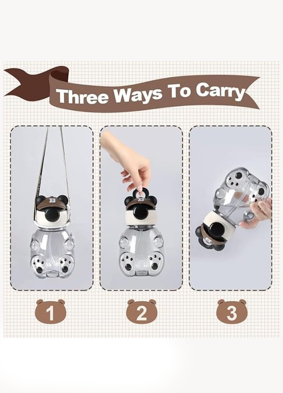 Cute Teddy Bear Water Bottle for Kids with Shoulder Strap