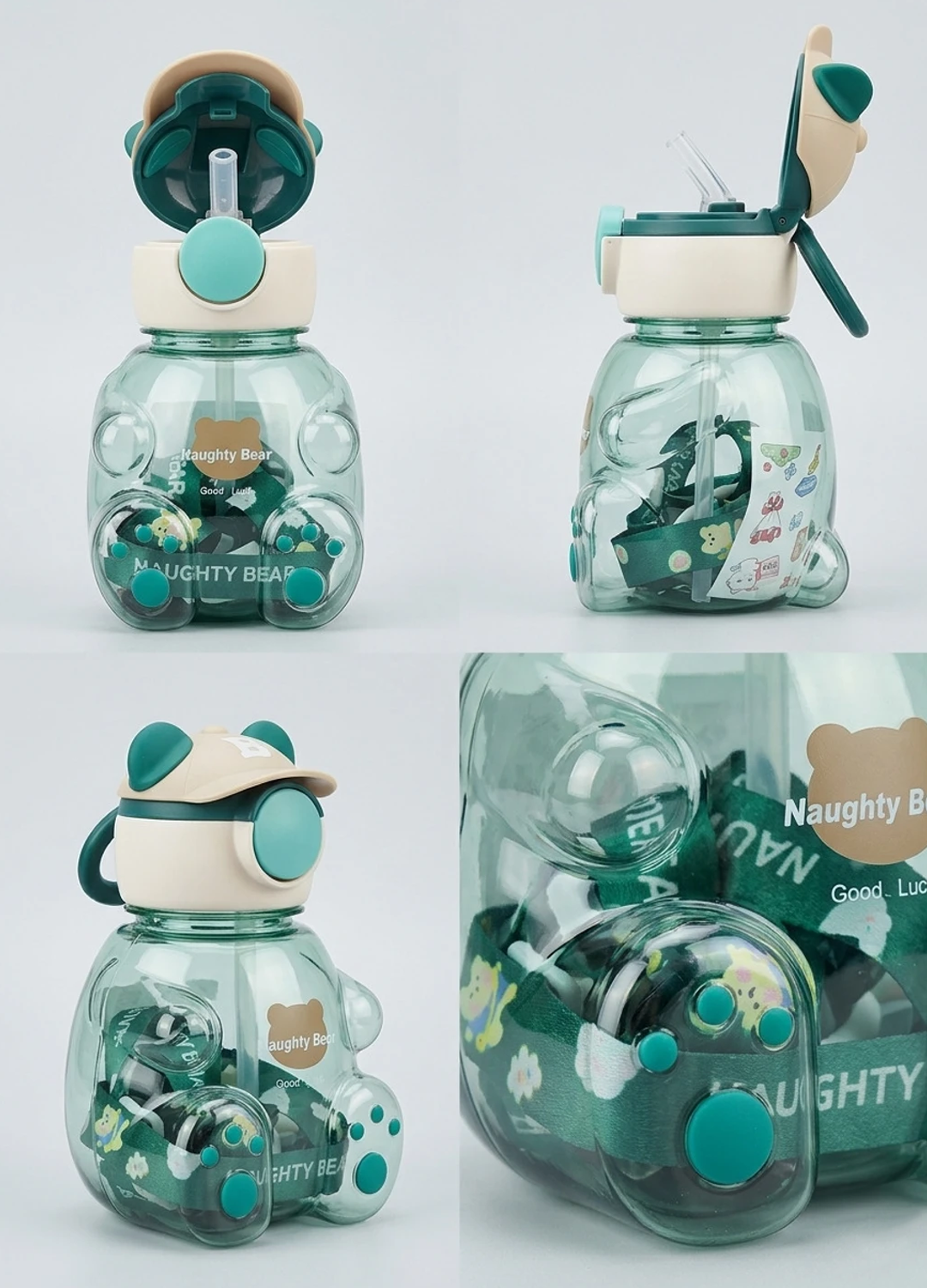 Cute Teddy Bear Water Bottle for Kids with Shoulder Strap