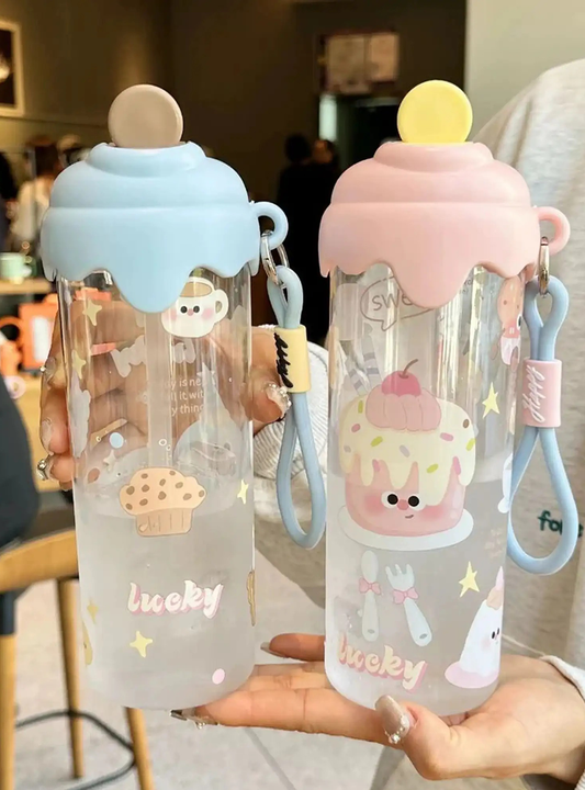 Kitchzohome Cute Cartoon Printed Water Bottle 750ML | Leak-Proof Plastic Sipper Bottle (Pack of 1, Multicolor)