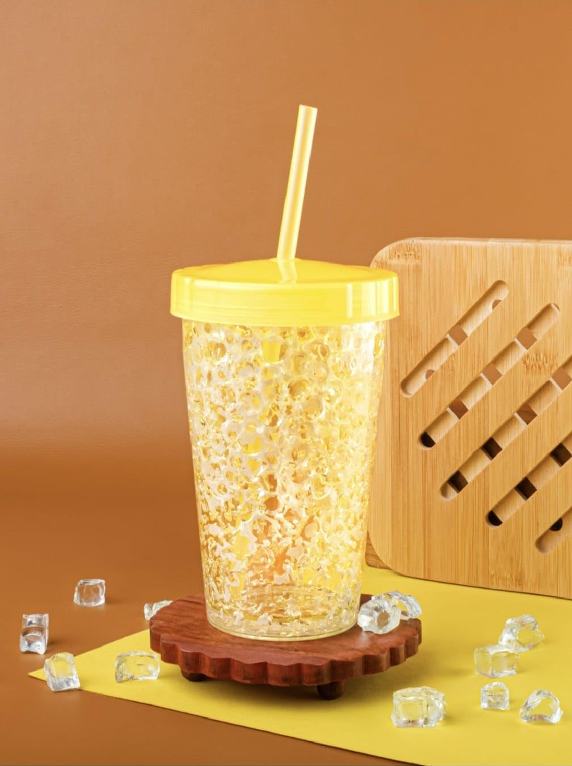 kitchzohome Jelly Sipper Tumbler with Straw, Double Wall Gel Freezer Cup Plastic Tumbler (500 ml, Pack of 1)