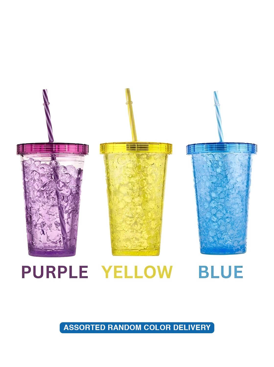 kitchzohome Jelly Sipper Tumbler with Straw, Double Wall Gel Freezer Cup Plastic Tumbler (500 ml, Pack of 1)