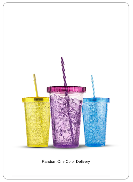 kitchzohome Jelly Sipper Tumbler with Straw, Double Wall Gel Freezer Cup Plastic Tumbler (500 ml, Pack of 1)