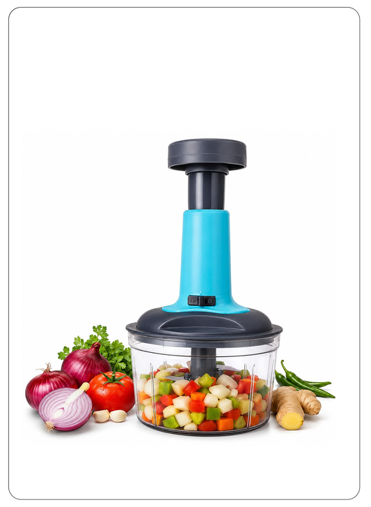 Kitchzohome Manual Hand Press Push Chopper with 3 Blades for Effortless Chopping Vegetables & Fruits Assorted, 650 ml