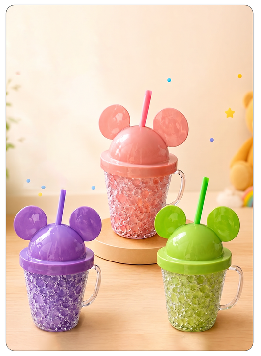 kitchzohome Cute Miki Cup Sipper with Straw, Acrylic Gel Tumbler, Random Color Delivere