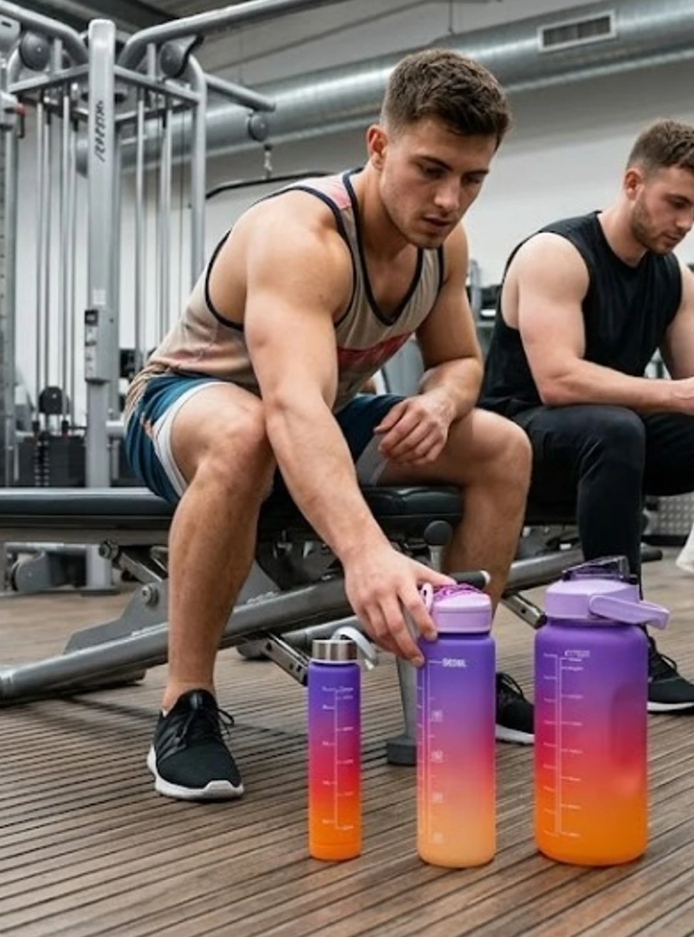 Kitchzohome Motivational Water Bottle Set of 3 (2200ML, 900ML & 300ML) | BPA Free Leakproof Water Bottles with Straw, Time Marker & Handle | Gym, Office, School & Travel Sipper Bottles