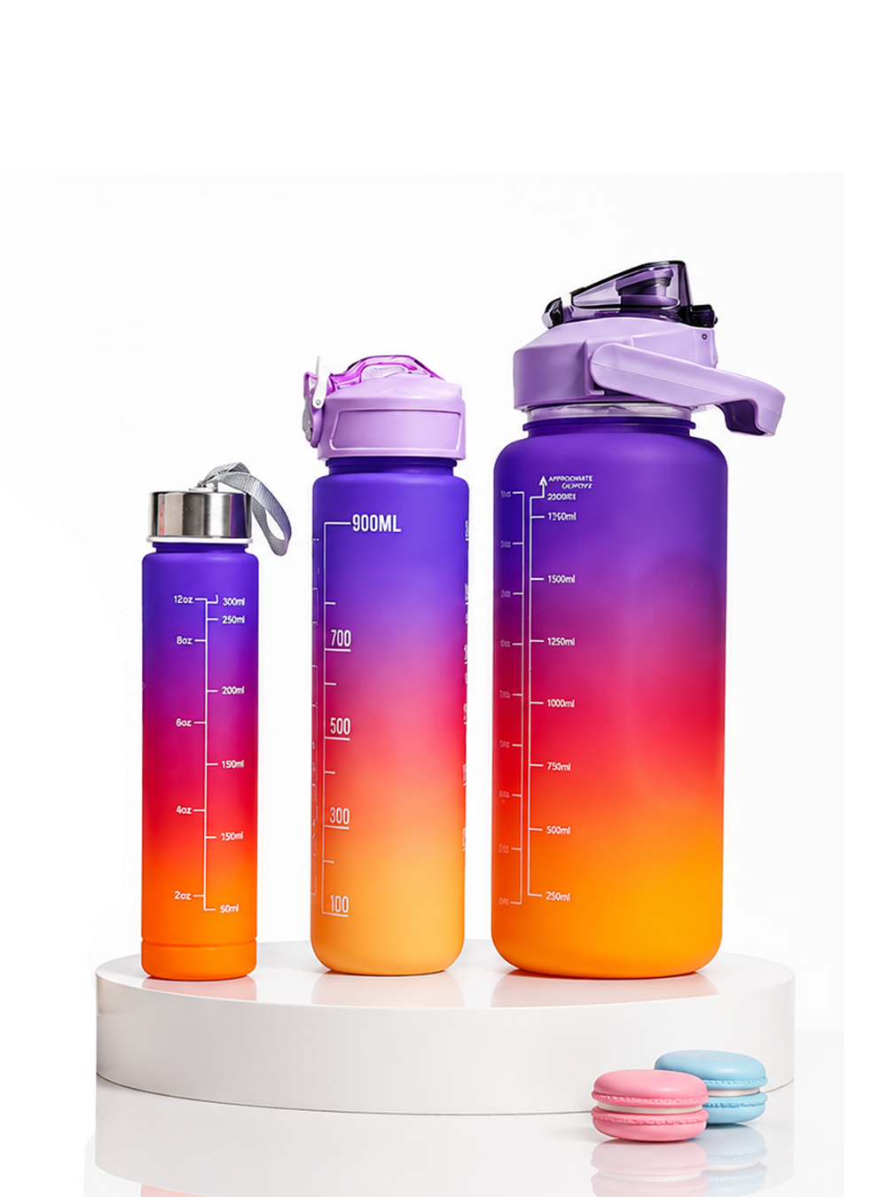 Kitchzohome Motivational Water Bottle Set of 3 (2200ML, 900ML & 300ML) | BPA Free Leakproof Water Bottles with Straw, Time Marker & Handle | Gym, Office, School & Travel Sipper Bottles