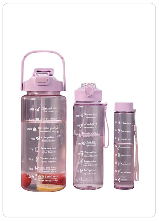 Kitchzohome Motivational Water Bottle Set of 3 (2200ML + 900ML + 300ML) | BPA Free Leakproof Gym Water Bottle with Time Marker, Straw & Handle