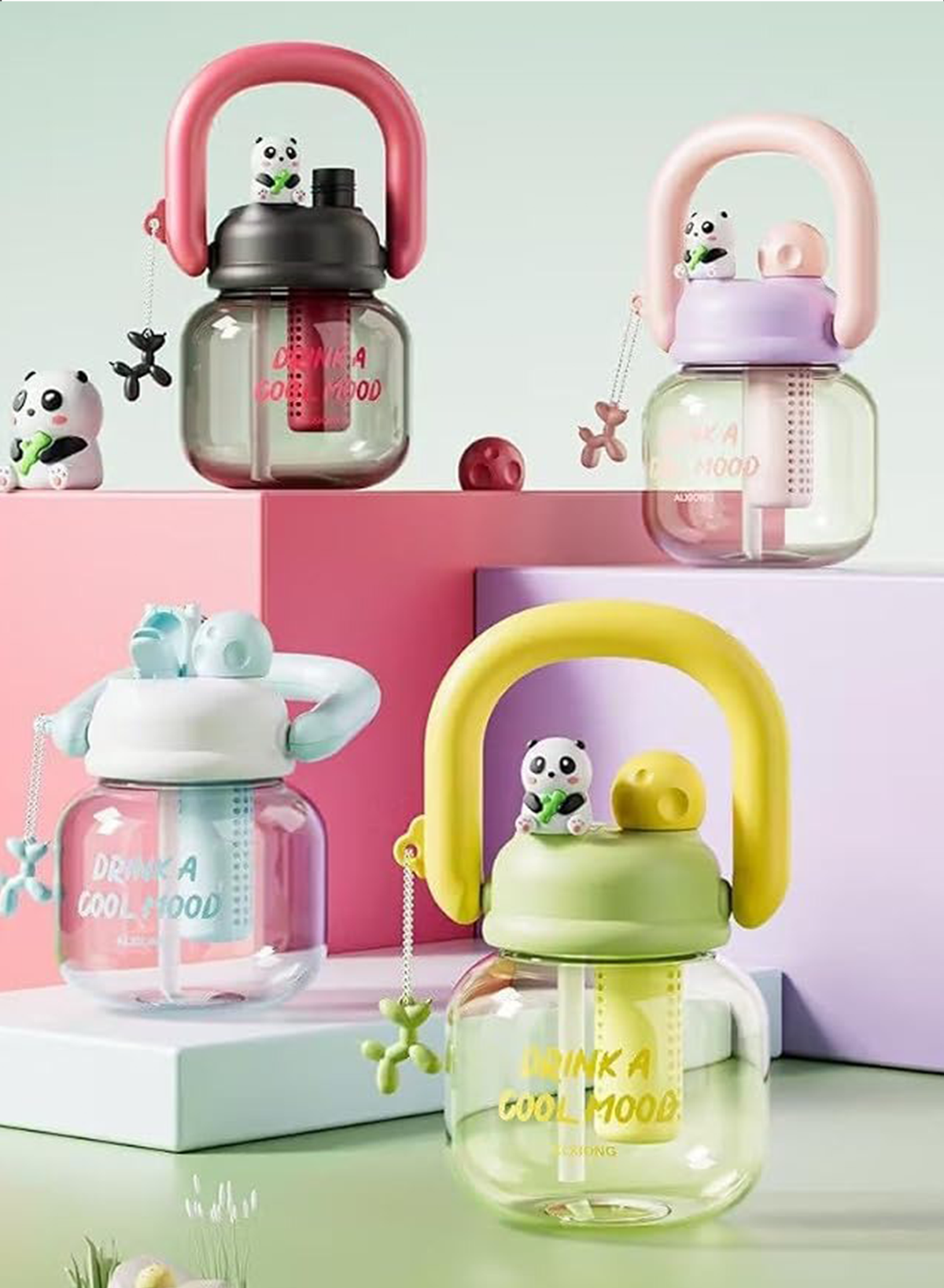 kitchzohome Cute Panda Sipper Water Bottle 800 ml Plastic Sipper (Pack of 1)