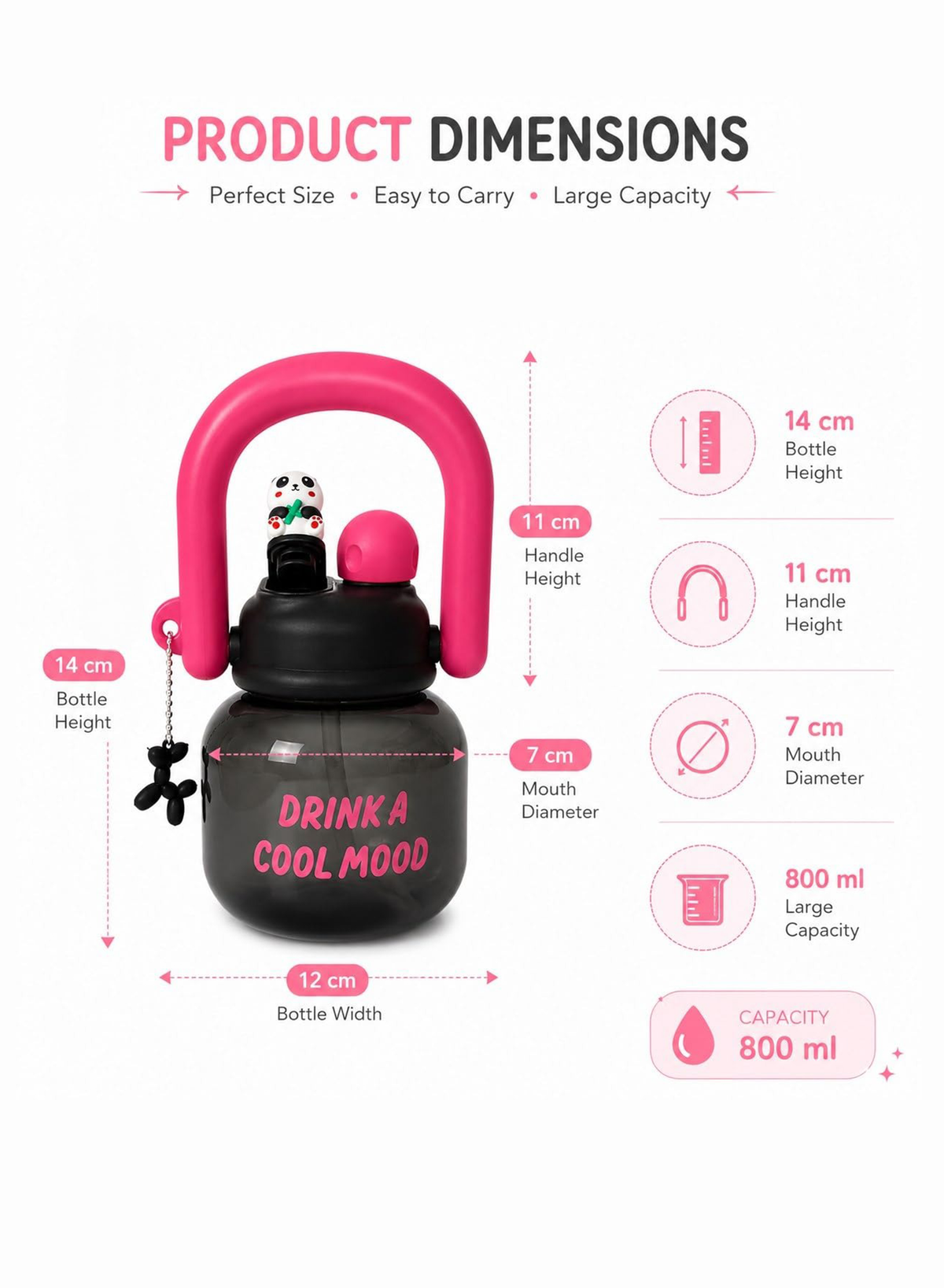 kitchzohome Cute Panda Sipper Water Bottle 800 ml Plastic Sipper (Pack of 1)