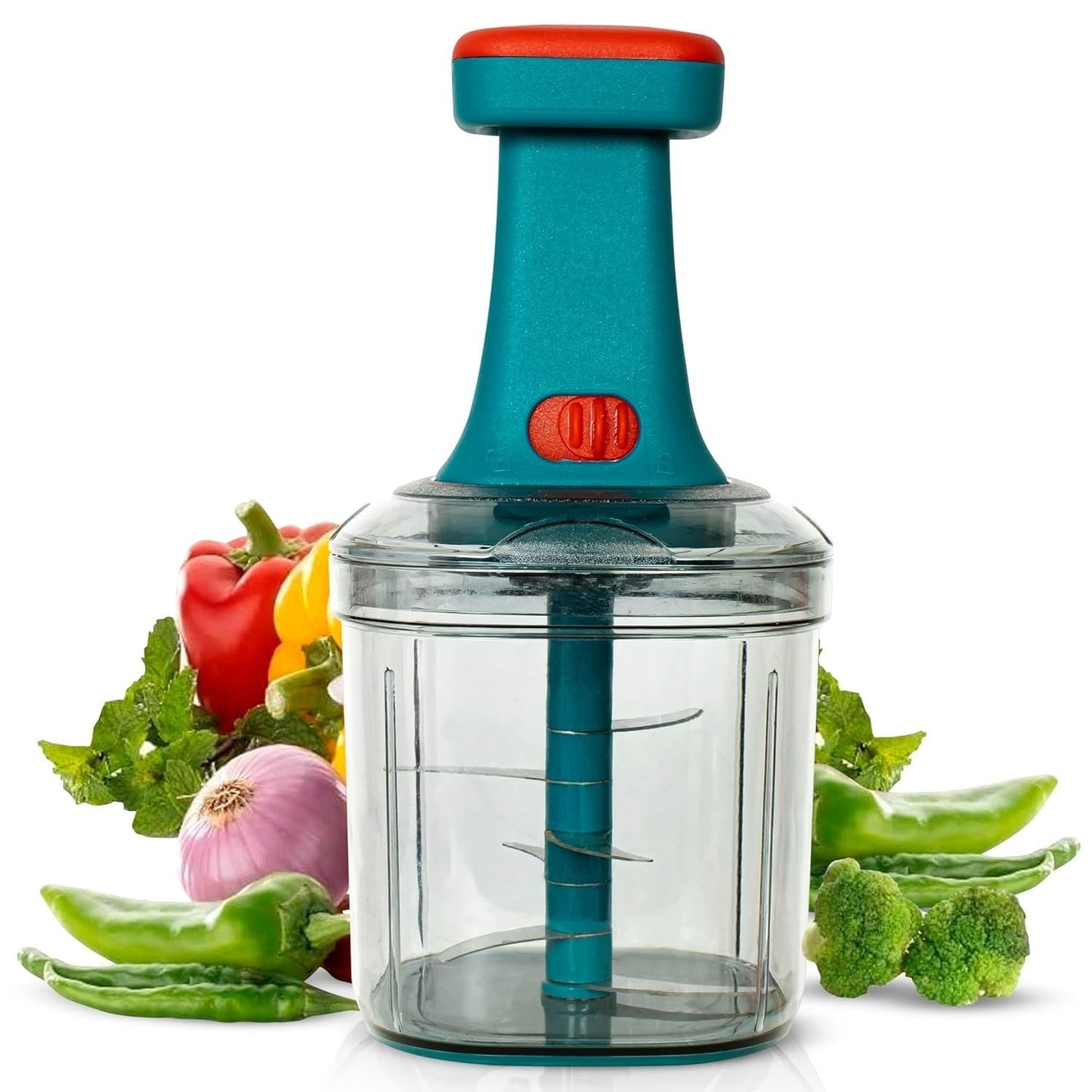Kitchzohome Vegetable Chopper with 5 Stainless Steel Blades | Manual Push Food Chopper, Vegetable Cutter, Onion Chopper, Garlic Chopper & Vegetable Slicer for Kitchen