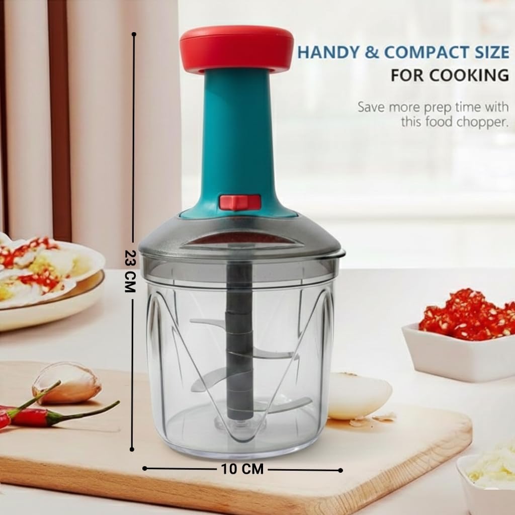 Kitchzohome Vegetable Chopper with 5 Stainless Steel Blades | Manual Push Food Chopper, Vegetable Cutter, Onion Chopper, Garlic Chopper & Vegetable Slicer for Kitchen
