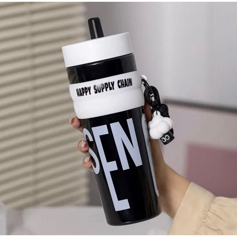 Happy Chain Sipper Tumbler Leak Proof Lid Sipper Bottle with Straw | Airtight, Bpa-Free, Food Grade Bottle for Office, Travel, School, Gym (Pack Of 1)