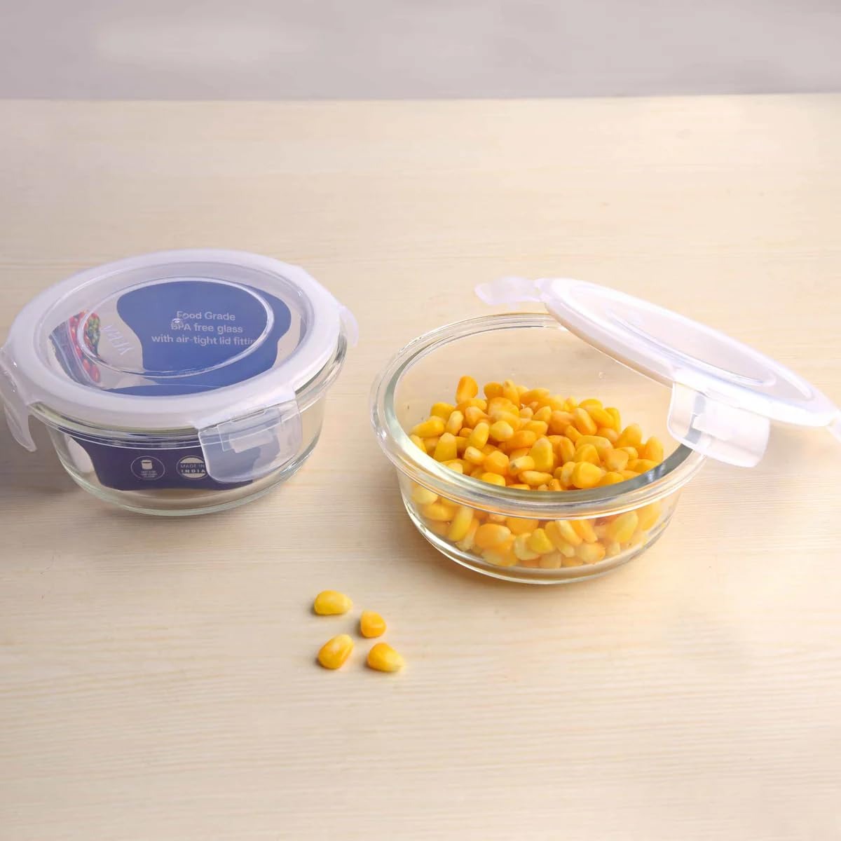 Kitchzohome Round Glass Lunch Box with Leakproof Locking Lid | BPA Free Glass Food Storage Container for Office, School, Kitchen, Meal Prep & Microwave Safe Lunch Bowl