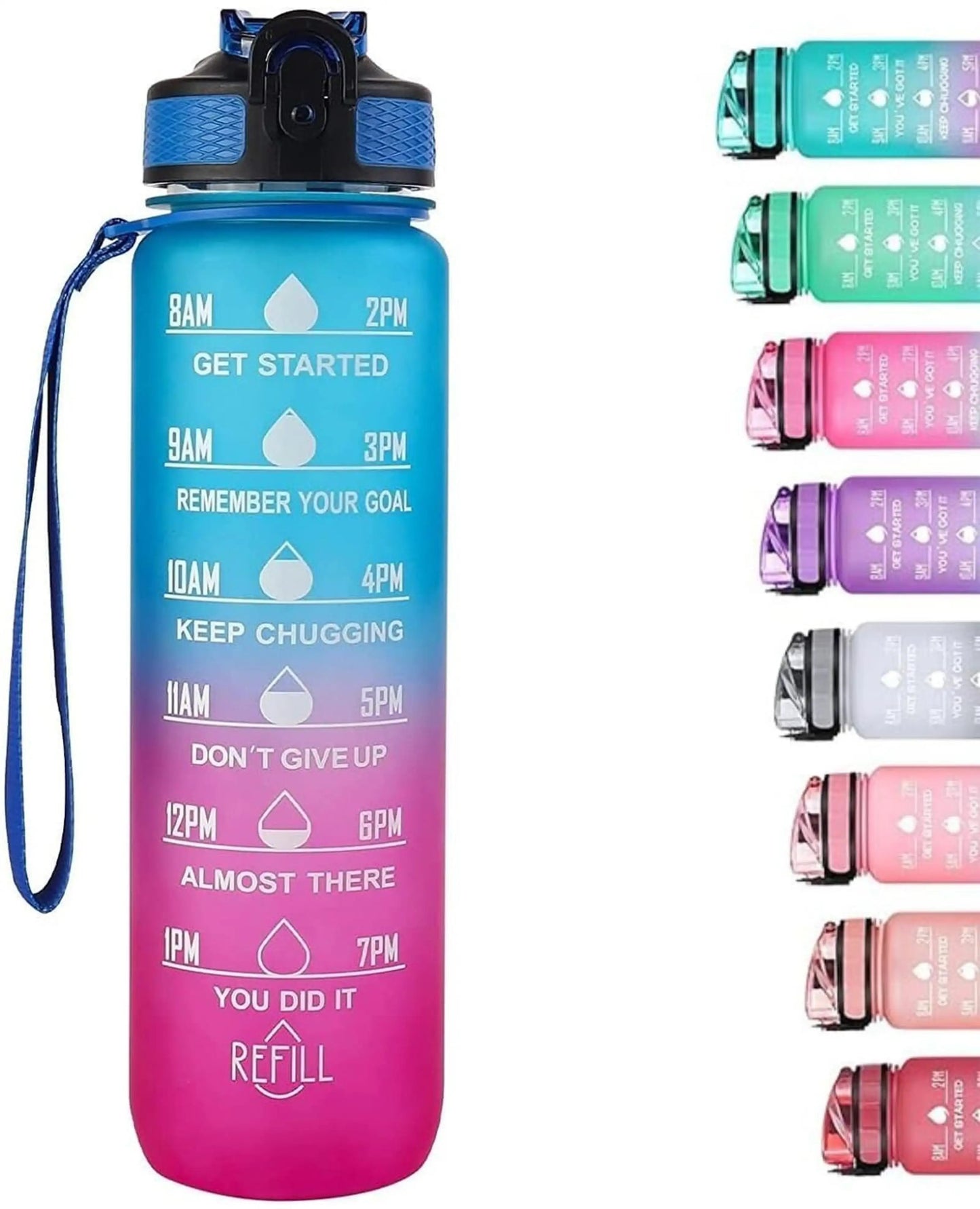 Kitchzohome 1 Litre Motivational Water Bottle with Straw & Time Marker | 1000ML BPA Free Leakproof Sipper Bottle for Gym, Office, School, Sports, Travel & Daily Hydration