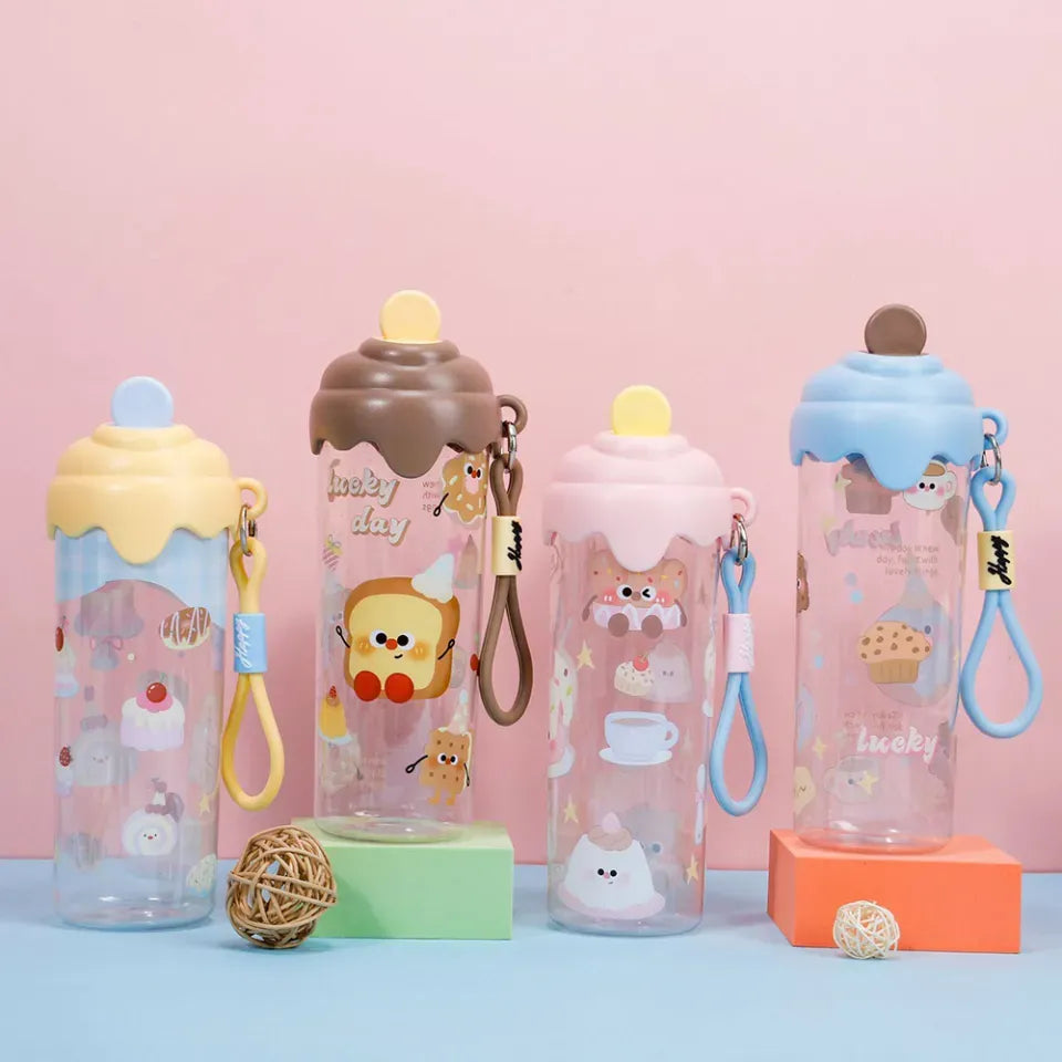 Kitchzohome Cute Cartoon Printed Water Bottle 750ML | Leak-Proof Plastic Sipper Bottle (Pack of 1, Multicolor)
