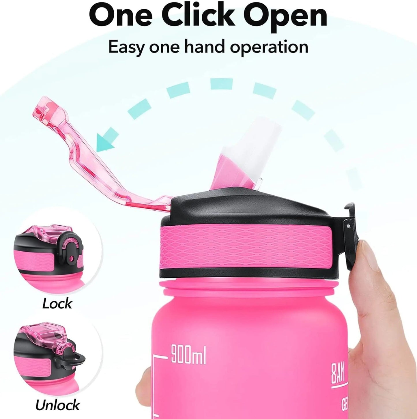Kitchzohome 1 Litre Motivational Water Bottle with Straw & Time Marker | 1000ML BPA Free Leakproof Sipper Bottle for Gym, Office, School, Sports, Travel & Daily Hydration