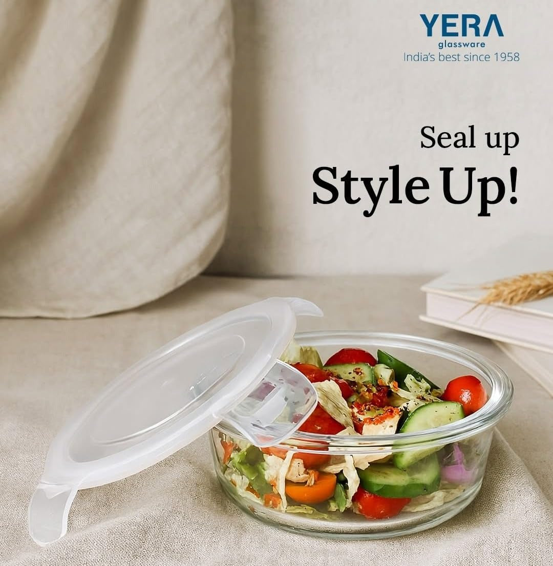 Kitchzohome Round Glass Lunch Box with Leakproof Locking Lid | BPA Free Glass Food Storage Container for Office, School, Kitchen, Meal Prep & Microwave Safe Lunch Bowl