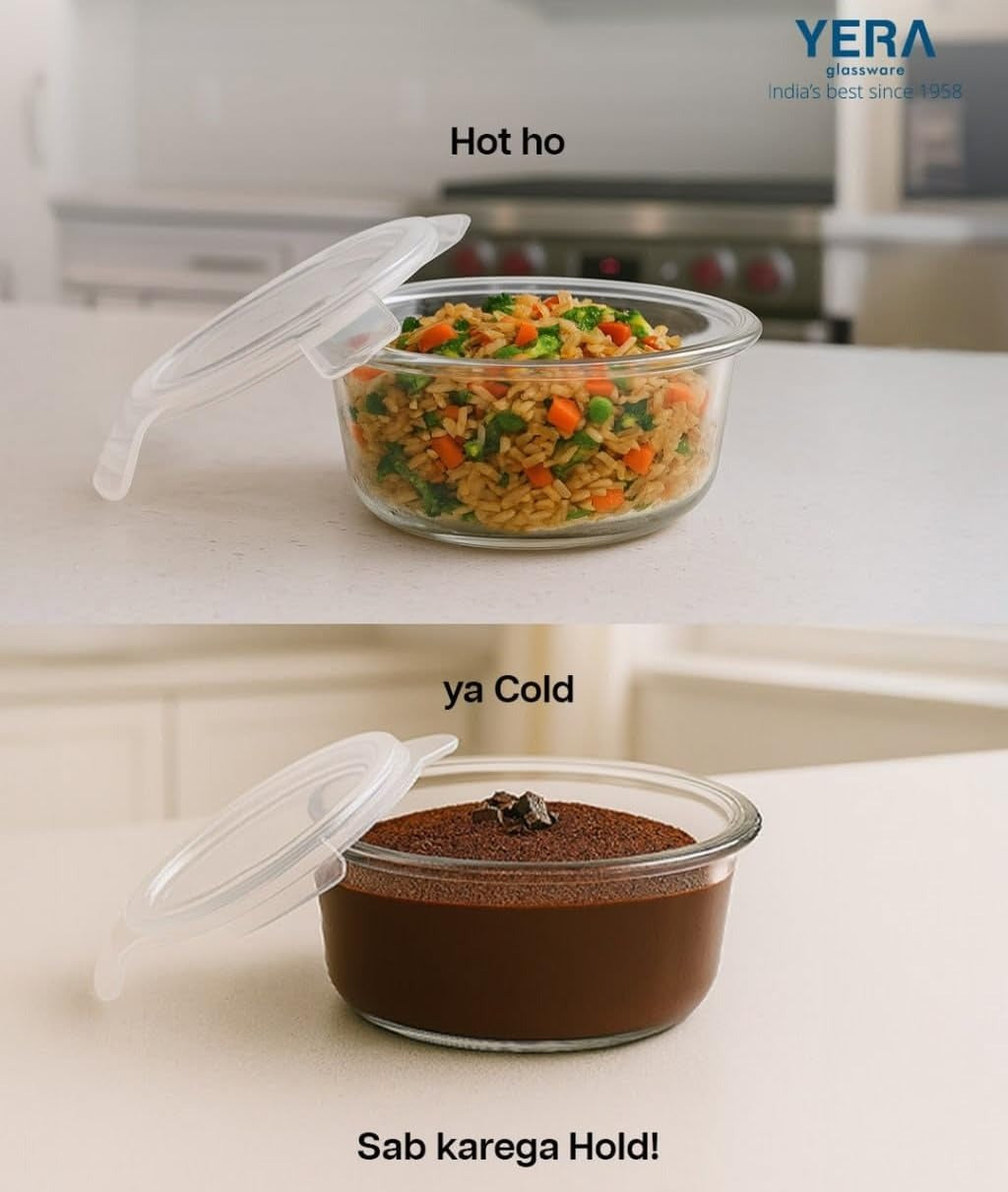Kitchzohome Round Glass Lunch Box with Leakproof Locking Lid | BPA Free Glass Food Storage Container for Office, School, Kitchen, Meal Prep & Microwave Safe Lunch Bowl