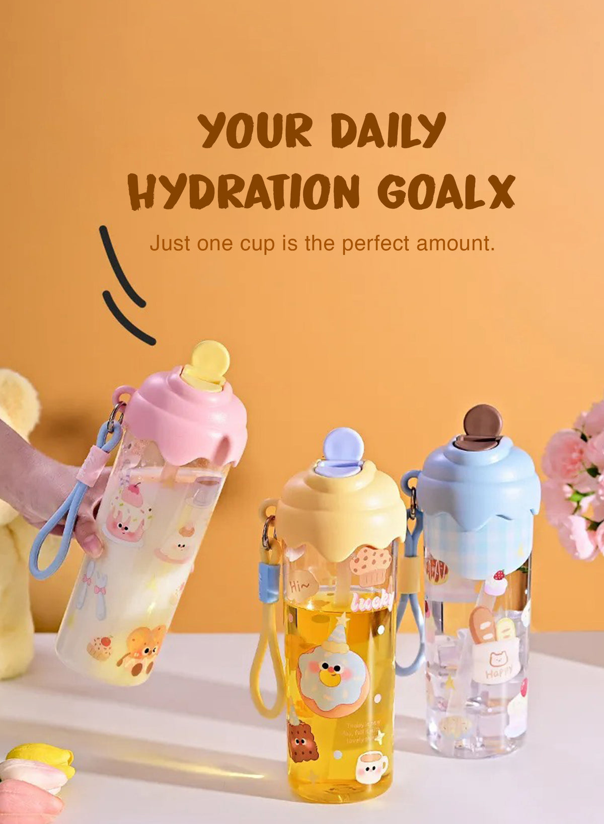 Kitchzohome Cute Cartoon Printed Water Bottle 750ML | Leak-Proof Plastic Sipper Bottle (Pack of 1, Multicolor)
