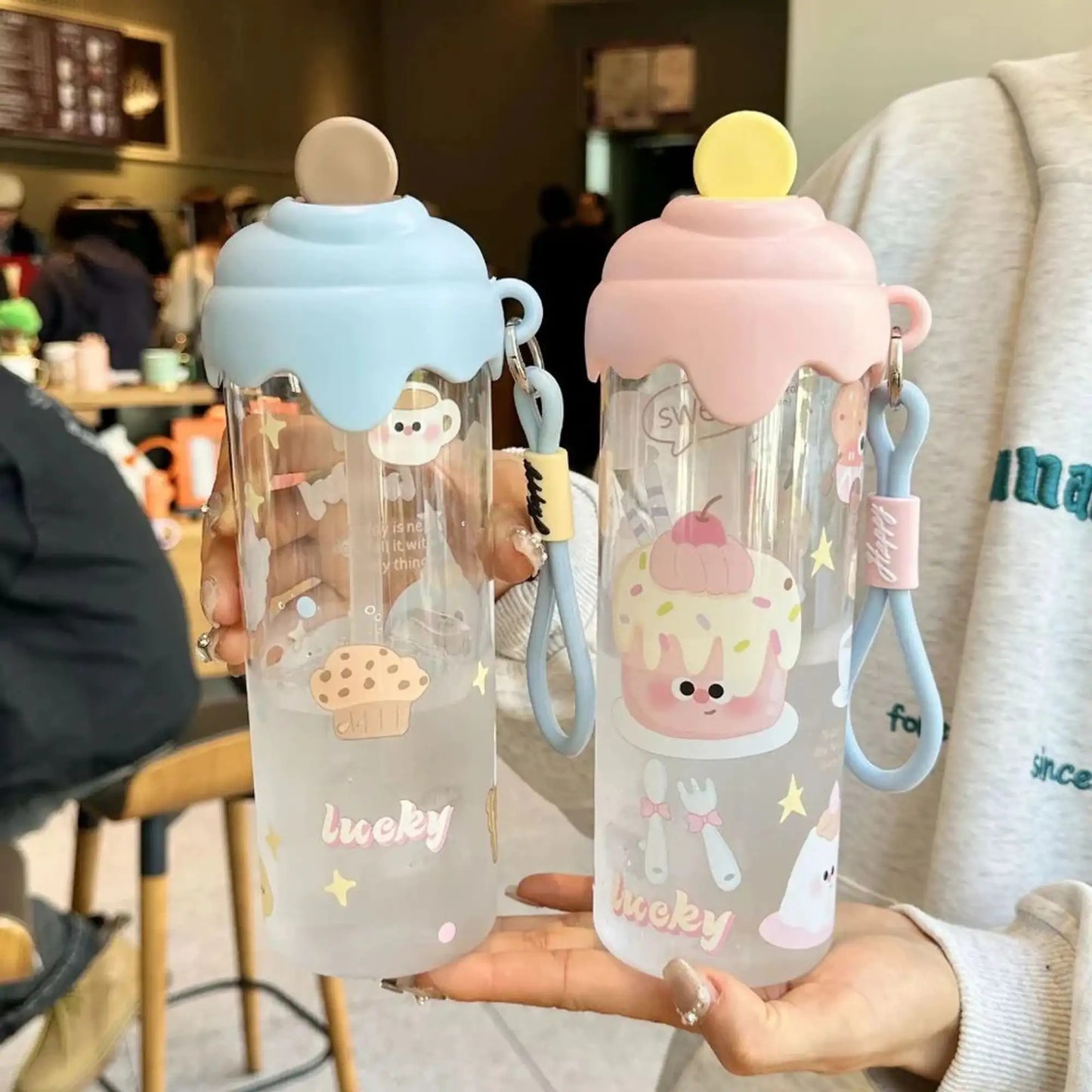 Kitchzohome Cute Cartoon Printed Water Bottle 750ML | Leak-Proof Plastic Sipper Bottle (Pack of 1, Multicolor)