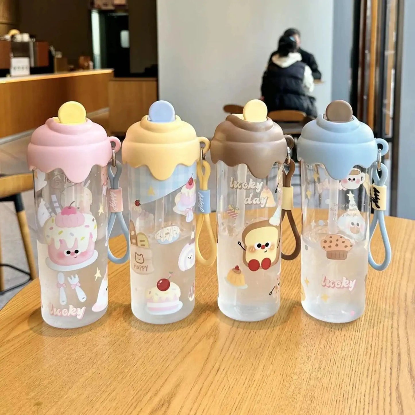 Kitchzohome Cute Cartoon Printed Water Bottle 750ML | Leak-Proof Plastic Sipper Bottle (Pack of 1, Multicolor)