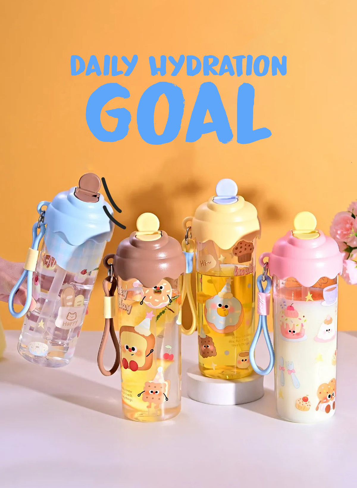Kitchzohome Cute Cartoon Printed Water Bottle 750ML | Leak-Proof Plastic Sipper Bottle (Pack of 1, Multicolor)
