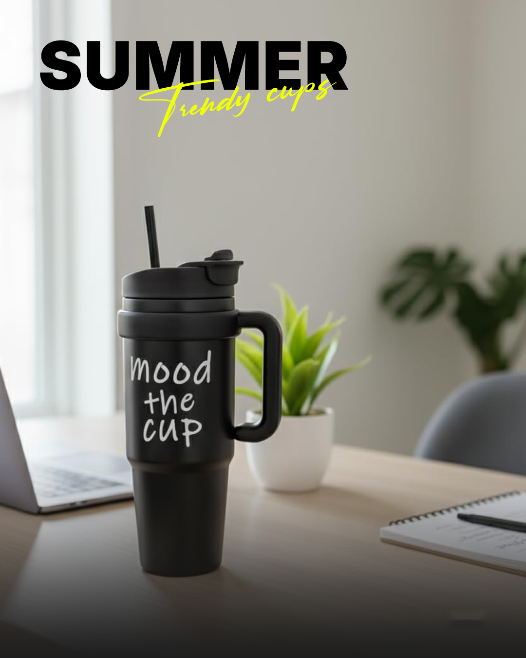 Kitchzohome Stainless Steel Travel Tumbler 900ML | Vacuum Insulated Coffee Mug with Handle, Flip Straw Lid, Leakproof Hot & Cold Flask (Black)
