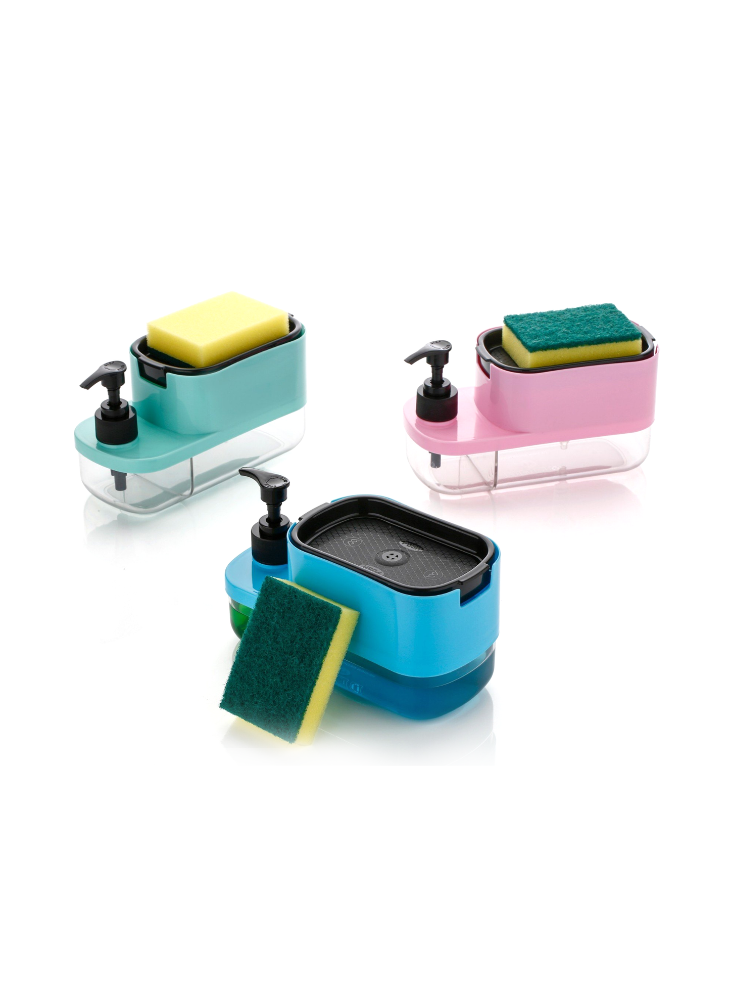 Kitchzohome 3-in-1 Kitchen Soap Dispenser with Sponge Holder | 400ML Refillable Dishwashing Liquid Dispenser | Press-Type Liquid Soap Pump for Kitchen Sink, Dish Wash & Cleaning